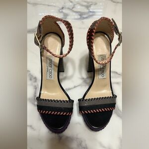 Jimmy Choo Black and Pink Braided Heels/ Sandals